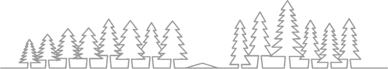Stylized grey outline of a forest with varied height evergreen trees on a white background pine spruce © ESIPOOS