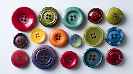 Fototapeta premium Collection of Assorted Colorful Sewing Buttons on a White Background.