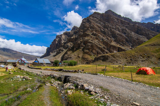 Road leading to Drass village, Ladakh's Kargil district, the second coldest inhabited place in the world. Known as the Gateway to Ladakh. Beautiful scenery of Himalayan mountain, Ladakh, India.
