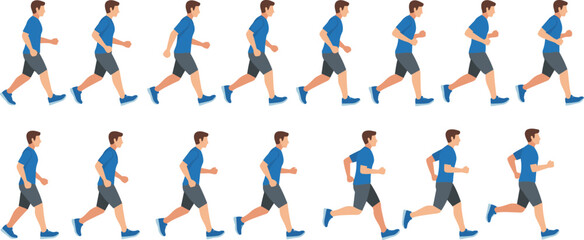 Running Motion Sequence Illustration Showing Male Athlete Jogging Step by Step Movement Frames for Sports Fitness Animation © MdAbdul