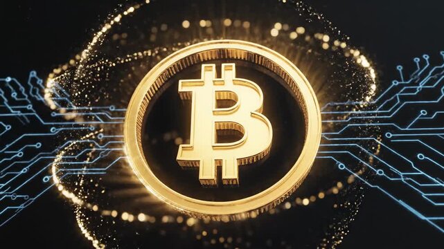 Video of Bitcoin Symbol Glow \'96 Neon currency icon pulsing softly, digital cryptocurrency concept, blockchain finance background, futuristic fintech branding visual with luminous virtual asset