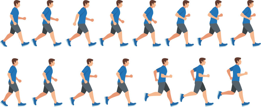 Running Motion Sequence Illustration Showing Male Athlete Jogging Step by Step Movement Frames for Sports Fitness Animation