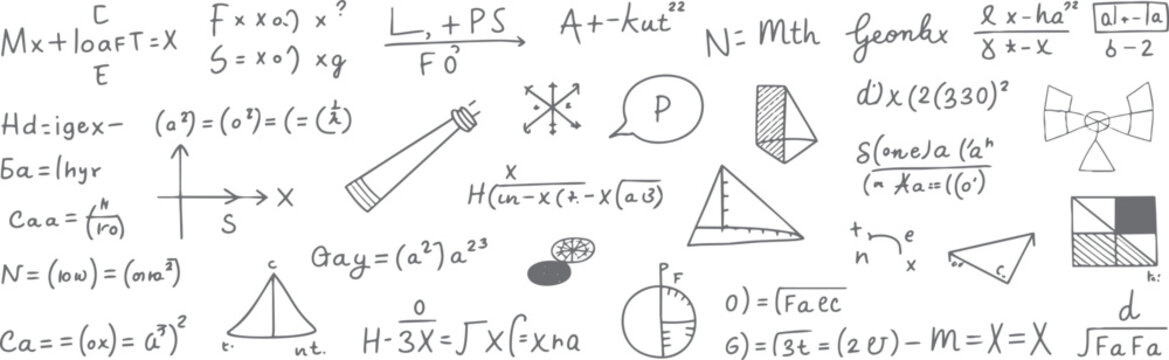 Hand drawn mathematical equations and geometric shapes on a white background mathematics formula geometry