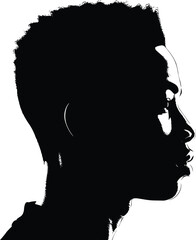 Black silhouette male profile portrait, side view human head outline, minimalist shadow face, isolated identity concept, anonymous person modern design © Habibur