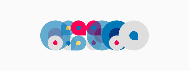 Fototapeta premium Colorful overlapping circles form abstract logo. Design features blue, pink, red, teal hues. Modern, playful aesthetic.