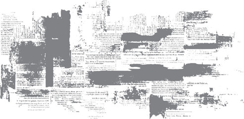 Obraz premium Grey ink smudges obscuring text on aged newspaper pages. Faded print and distressed paper texture