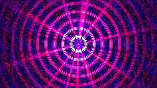 Neon Magenta And Purple Concentric Rings Tunnel Abstract Techno Loop Background