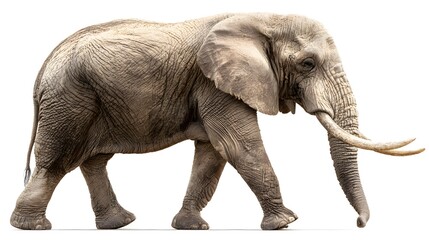 Obraz premium Majestic African Elephant Walking Gracefully Isolated on White Background.