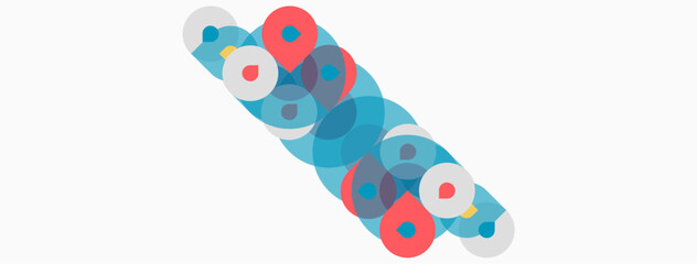 Naklejka na ściany i meble Abstract circles overlap, creating colorful pattern. Shapes vary sizes, hues, forming dynamic composition. Minimalist design, clean aesthetic.