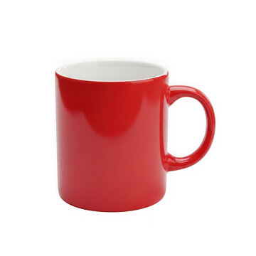 A red ceramic mug with a handle
