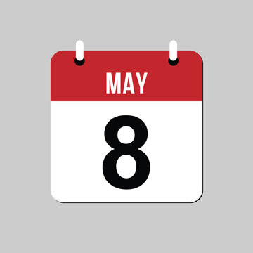 May 8 Calendar Date Page Icon Flat Design Vector Illustration for Schedule Reminder. Clean and modern date illustration suitable for event reminders, scheduling, holiday concepts, and business.