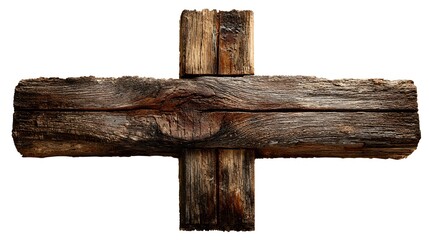 Fototapeta premium Rustic Wooden Cross Symbol Isolated on White Background.