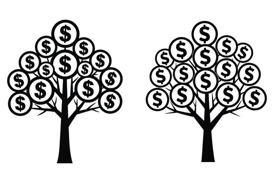 Two money trees with dollar sign leaves on white background