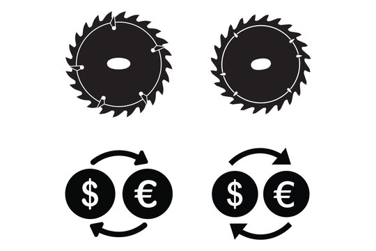 Saw blades and currency exchange symbols