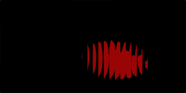 3d render of an abstract red glowing symbol glittering on a black backdrop with a digital music sound wave pulse and electronic frequency equalizer design pattern