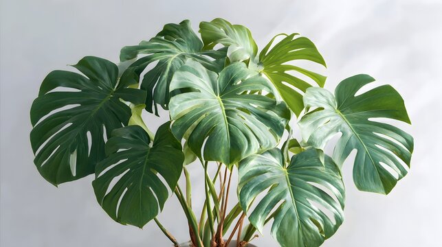 Beautiful Monstera Deliciosa Plant with Large Green Leaves.