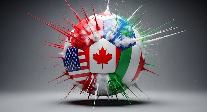 Shattered globe with flags of united states canada and others