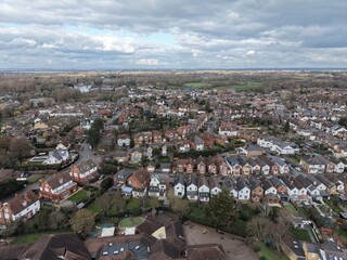 Obraz premium Weybridge Surrey UK Houses streets and roads aerial view