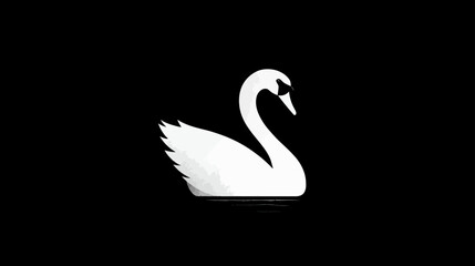 Naklejka premium Elegant White Swan Minimalist Graphic Illustration on a High Contrast Black Background, Graceful Bird Design