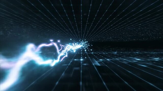 Video of crypto lightning transaction with fast glowing payment streak, digital currency transfer concept, blockchain speed background, fintech innovation theme, futuristic finance visual.