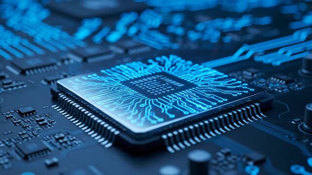 Close-up of a Modern CPU - A macro shot highlights the intricate details of a central processing unit (CPU) on a motherboard.