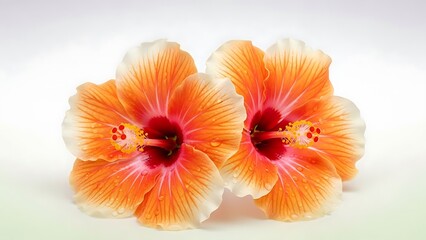 A pair of vibrant flowers with deep red centers and orange petals in a blurred artistic style isolated on white background