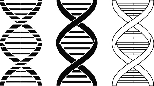  DNA double helix icons set with genetic strand symbols for biology, science research, genetics study, biotechnology and medical laboratory vector.