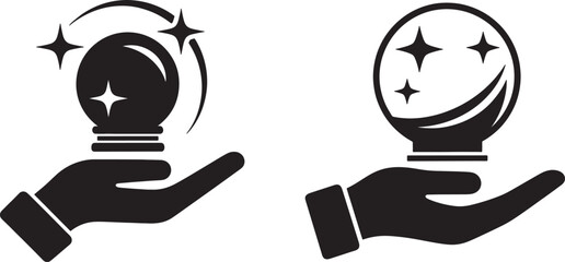 Fototapeta premium Crystal ball and palm hand illustrations with stars