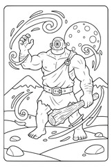 Obraz premium Mythology giant cyclops holding a wooden club in a snowy mountain landscape