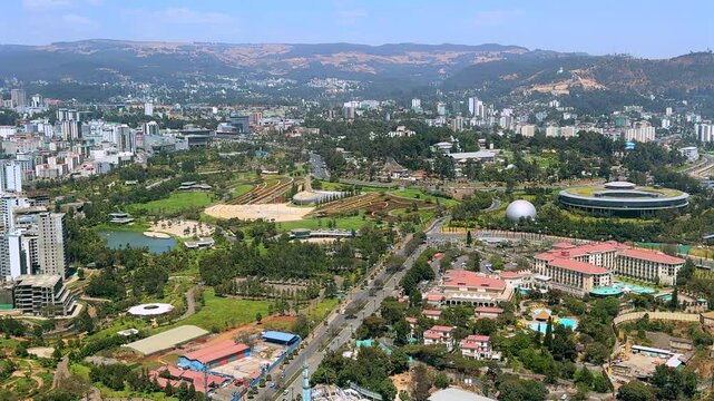 Aerial of Addis Ababa and Mount Entoto,  Ethiopia