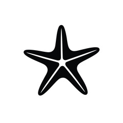 Fototapeta premium Simple black silhouette of a five pointed starfish on a white background