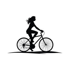Silhouette of a woman riding a bicycle against a white background