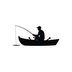 Silhouette of a fisherman in a small boat peacefully enjoying the water
