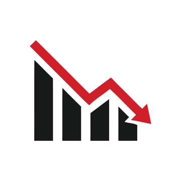 A declining trend graph with a red arrow pointing downwards indicating a decrease