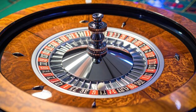 A polished chrome roulette wheel with a white ball resting in a numbered slot, highlighting the suspense and elegance of casino gaming.