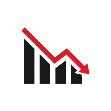 A declining trend graph with a red arrow pointing downwards indicating a decrease
