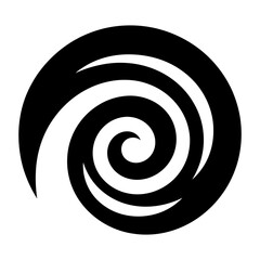 Naklejka premium Minimalist black spiral graphic icon for dynamic motion, energy, and circular flow in modern design projects.