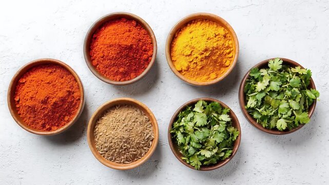 Vibrant Indian Spices and Fresh Herbs Cooking Ingredients