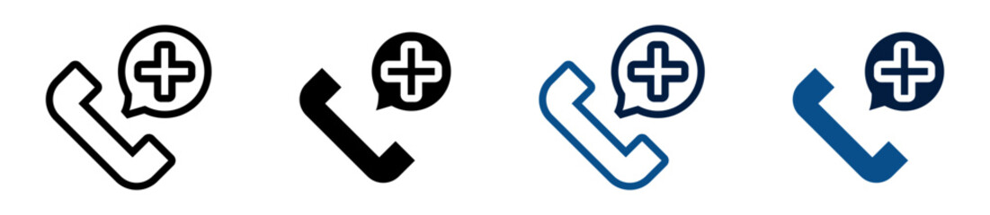 Iconos de llamada médica. Teléfono con globo de mensaje y cruz sanitaria. Consulta médica y comunicación de salud. Ilustración vectorial © Alejandro