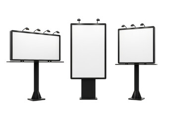 Obraz premium Three identical billboards standing side by side on a flat surface isolated on transparent background,png,PNG