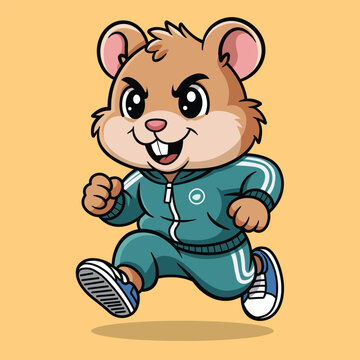 Cute Running Hamster Mascot in Tracksuit &ndash; Sporty Cartoon Animal Illustration