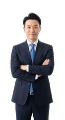 Confident business professional standing with arms crossed isolated on transparent background,png,PNG