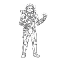 Obraz premium Astronaut mechanic in full space suit holding tools