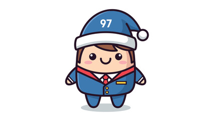 Obraz premium A cute cartoon character wearing a blue santa hat with the number ninety seven printed on the front Vector