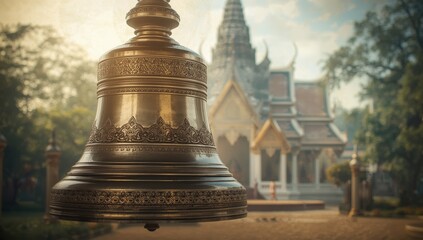 Fototapeta premium Temple bells in Nakhon Phanom, Thailand, used for mindfulness practice since ancient times