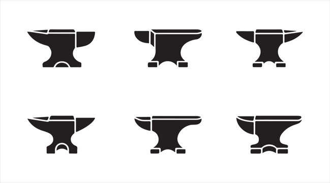 Blacksmith anvil tool symbol set, metalworking craft vector icons