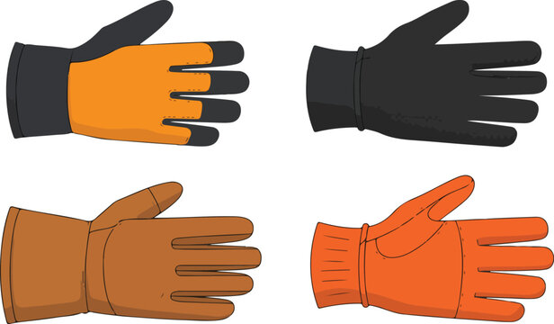vector set of work and winter gloves featuring heavy duty protective gear and insulated outdoor gloves for safety and cold weather,
