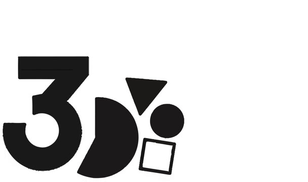 Abstract black number 3 composed of geometric shapes on a white background