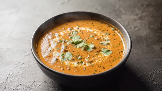 Creamy Indian Dal Curry Garnished with Fresh Cilantro and Swirls
