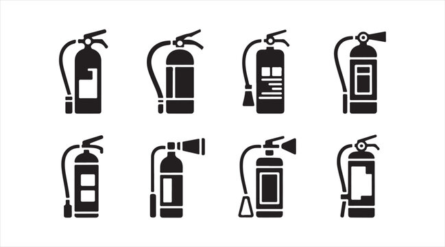 Fire protection extinguisher symbol set, emergency safety equipment vector icons